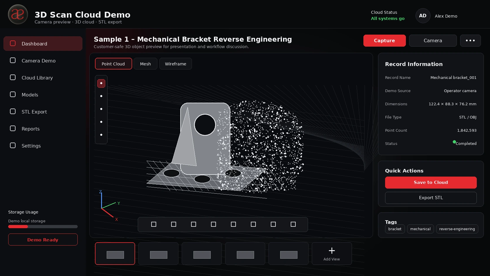 3D scanner cloud interface preview